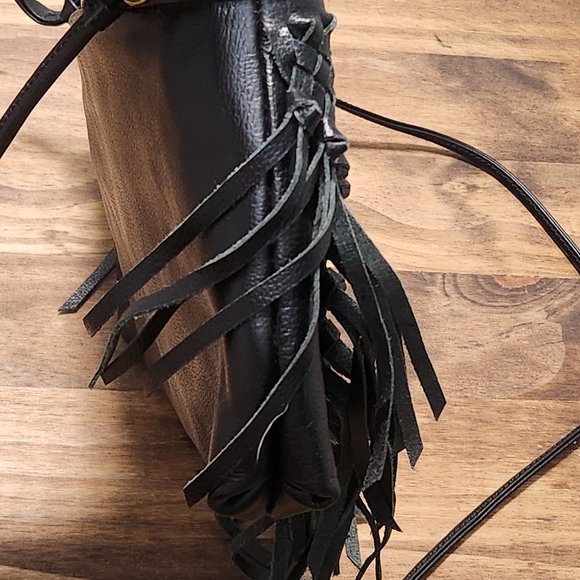 The Sak Filmore Leather 3 in 1 Black Clutch Shoulder Crossbody Woven With Fringe - Picture 10 of 13